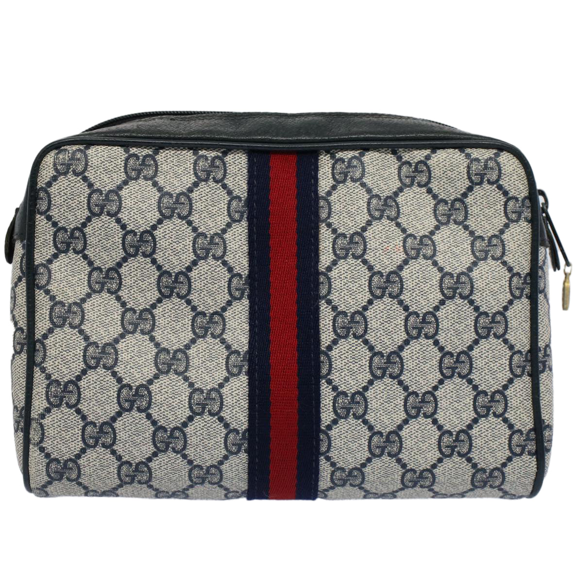 GUCCI GG Canvas Sherry Line Clutch Bag Red Navy gray 14.014.3553 Auth yk8501