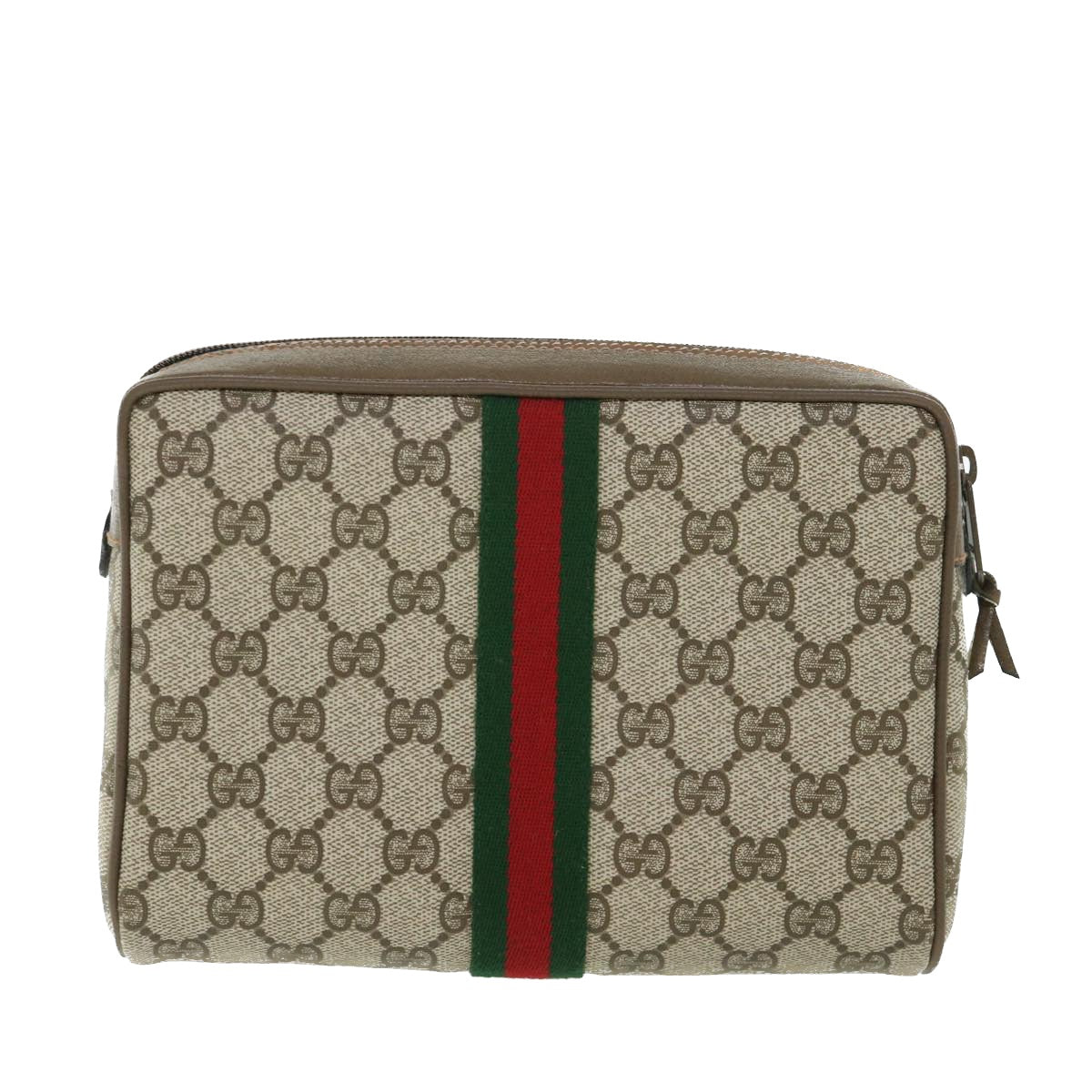 GUCCI Gg Canvas Web Sherry Line Clutch Bag Beige Red Green 89 01 012 Auth Yk8753
